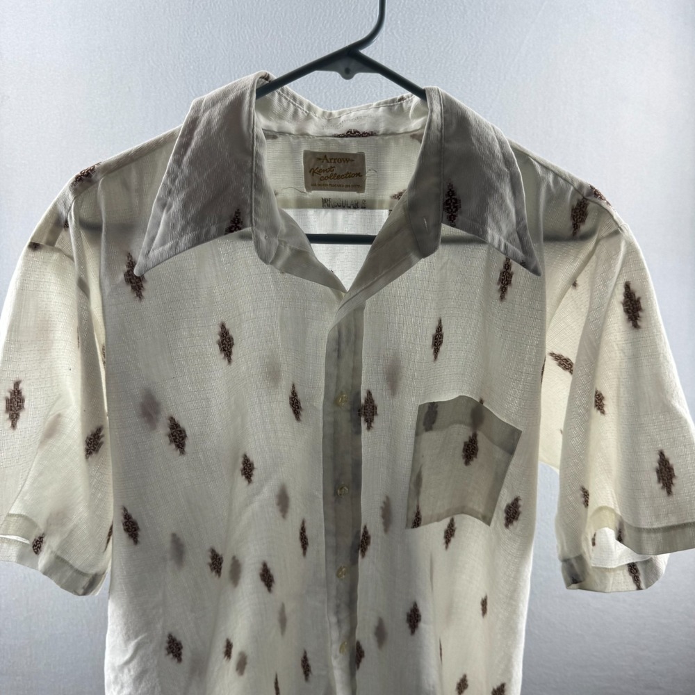 Vintage Arrow Shirt Mens 17 x 33 Sanforized 60s 70s‎ Button Up Dacron Big Collar